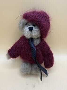 Boyds Bears Plush 8” Burgundy Hooded Sweater Stuffed Teddy Bear Vintage